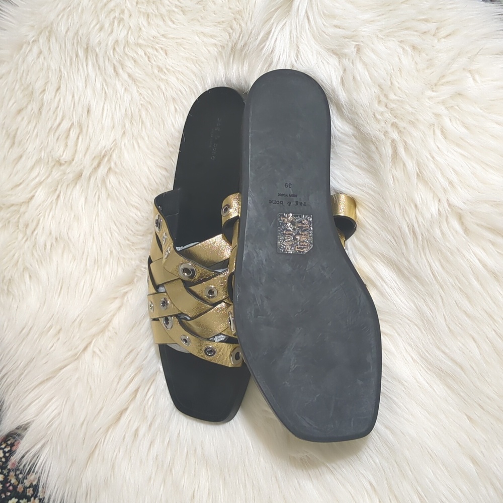 Rag & Bone Womens Hartley Gold Slide Sandals - Picture 7 of 7